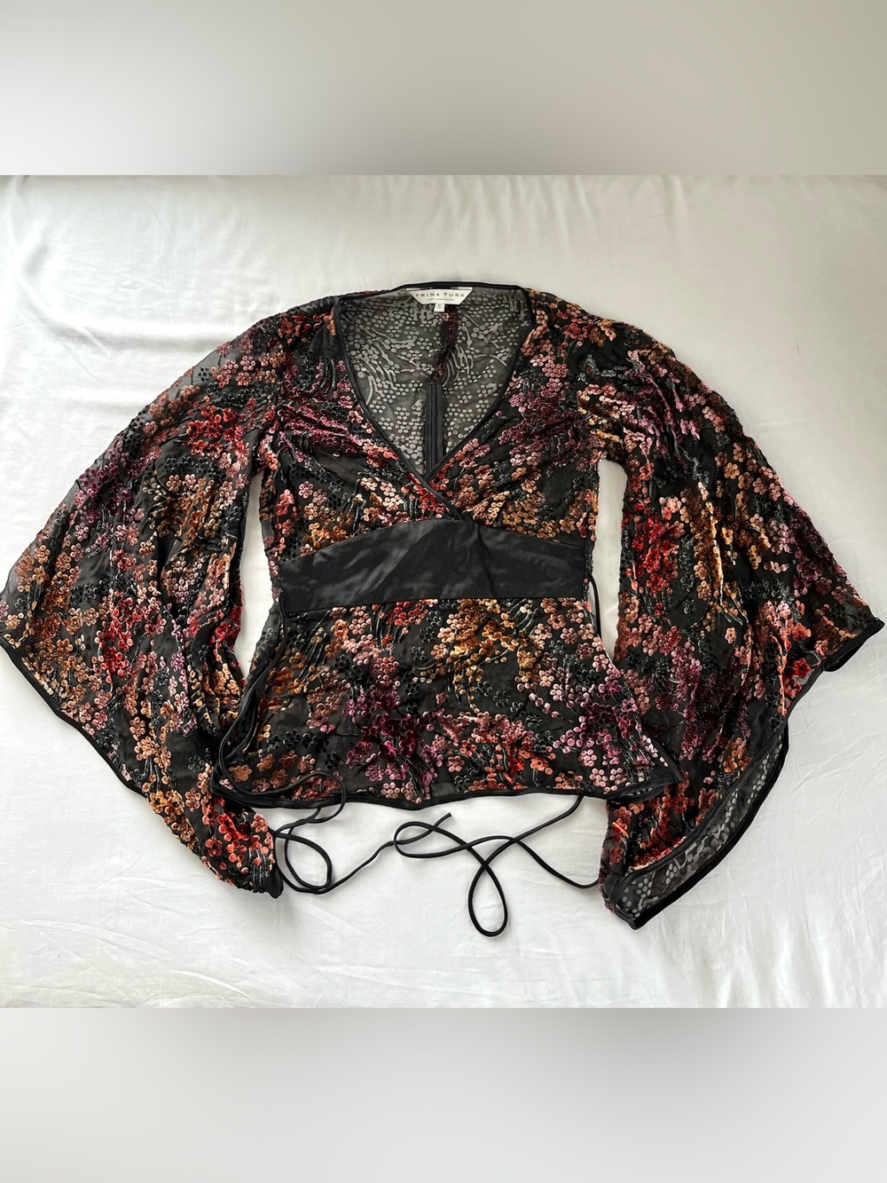 Trina Turk Burnout Velvet Silk Blend Floral Wrap Top Small
